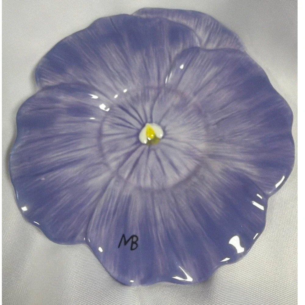 Hallmark Marjolein Bastin‎ Pansy Flower Ceramic Candle Plate Purple Small Floral